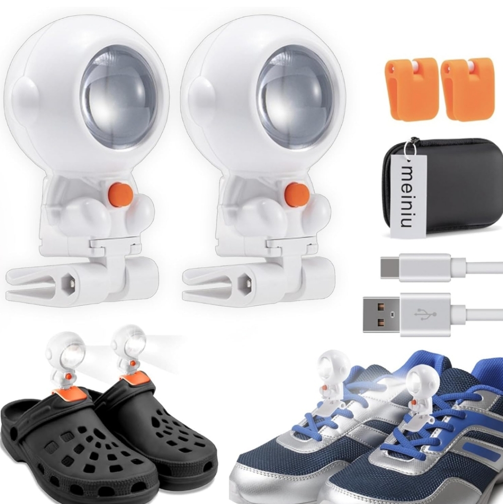 Clip on shoe headlights w/zipper hard case